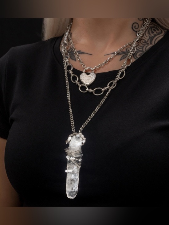Veil Jewelry - Delicate Weapon- Clear Quartz & Swarovski Stainless Steel Double layered